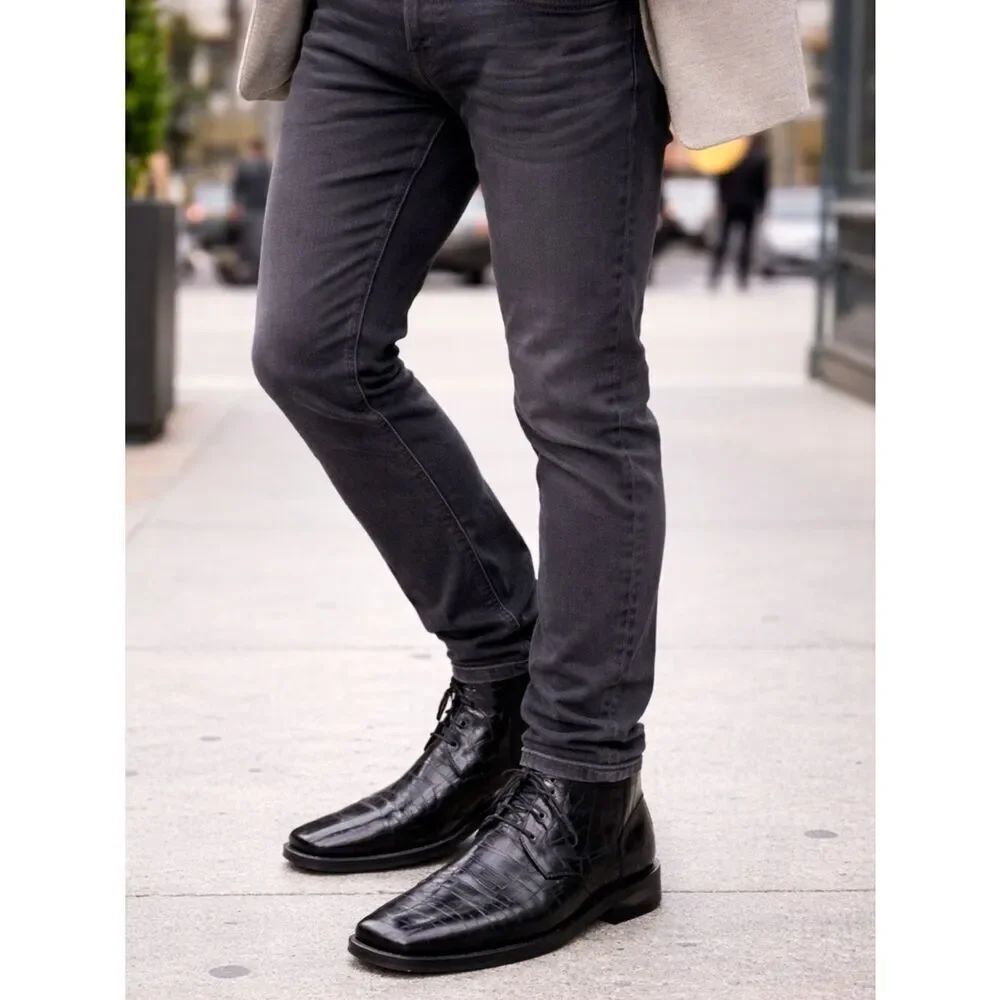 Hudson Croc Embossed Leather Lace Up Chukka Boots